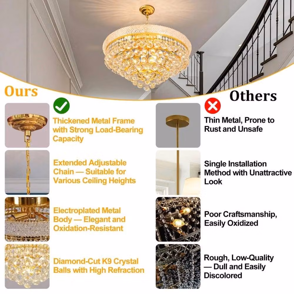 NESTLUNE Round Crystal Ceiling Pendant Chandelier in Gold/Brass, Diameter: 61 cm – 2