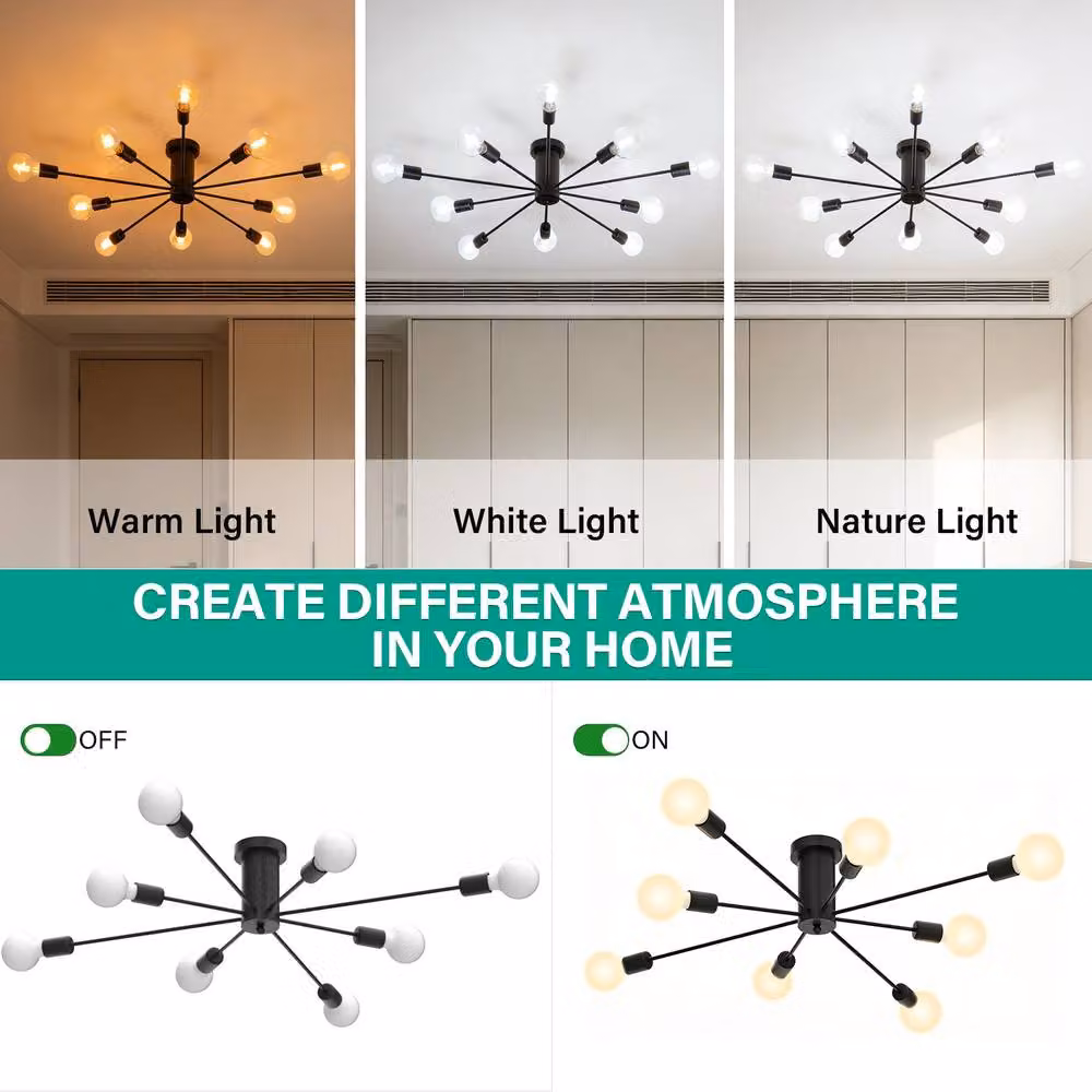 INMTFEI Black 10-Light Sputnik Ceiling Light Modern Industrial Metal Chandelier with E26 Base – 3