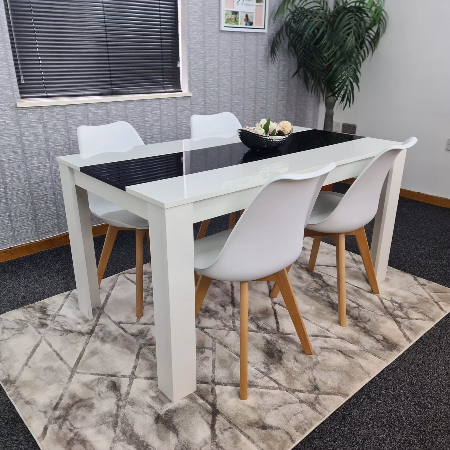 KOSY KOALA Modern Rectangular Dining Room Table and 4 Padded Chairs Set in White, Black or Multicolour, W/D/H: 140 x 80 x 75 cm – 2