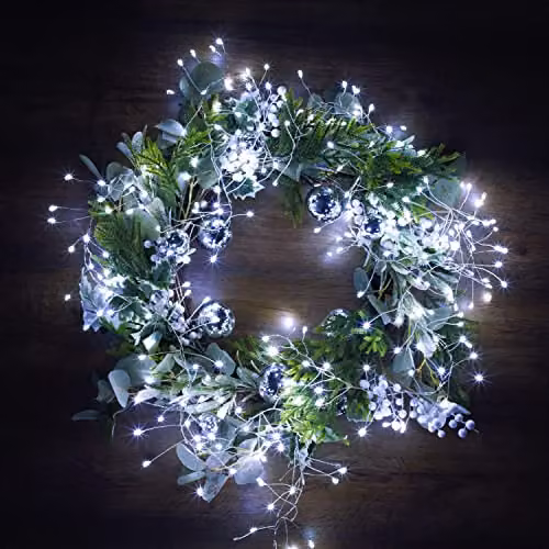 The Christmas Workshop Micro LED Cluster String Lights with Timer, 480 Bright White Lights on Silver Copper Wire for Indoor and Outdoor Use – 6
