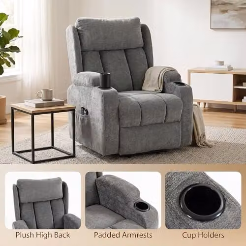 HOMCOM Grey Fabric Power Lift Recliner Chair with Vibration Massage and Heat – 7