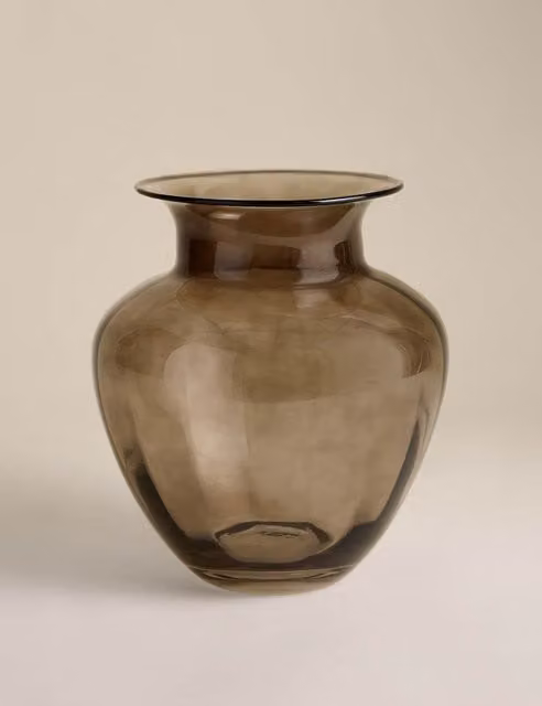 M&S Medium Optic Tulip Glass Vase in Brown