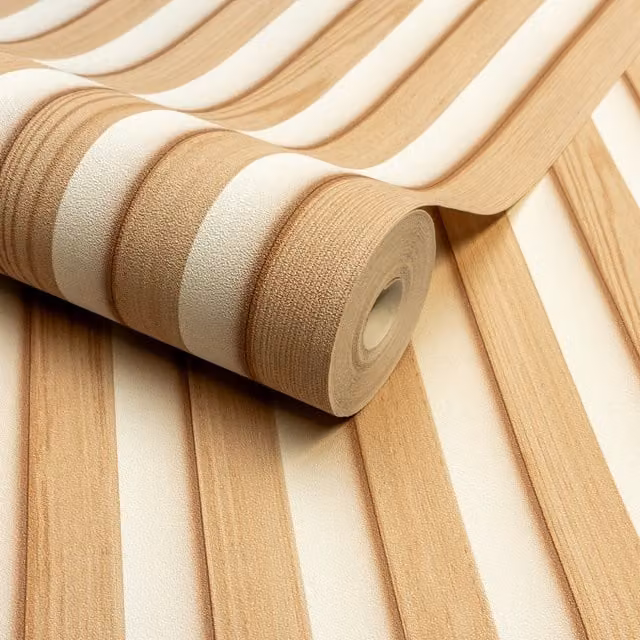 Svedia Wood Slat Panel 3D Realistic Textured Vinyl Wallpaper in White and Beige