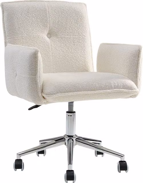 Livingandhome Modern Ergonomic Swivel Bouclé Office Chair with Armrests and Castors in Beige White