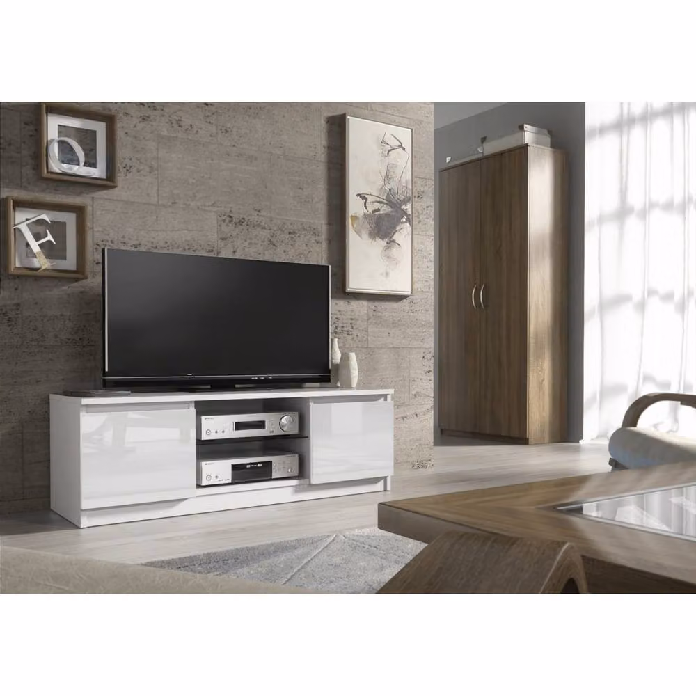 Creative Furniture Aura TV Unit, White with Glossy MDF and Glass Doors, W: 120 cm, D: 40 cm, H: 38 cm – 2