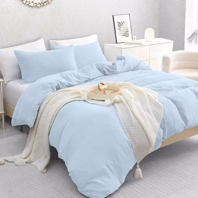 Grace Premium Microfibre Prewashed Double Duvet Cover Set with Pillowcase in Light Blue