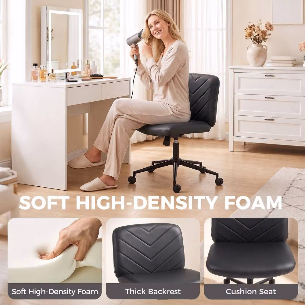 HOMCOM Black Synthetic Leather Criss Cross Legged Swivel Office Chair for Home and Task Use – 5
