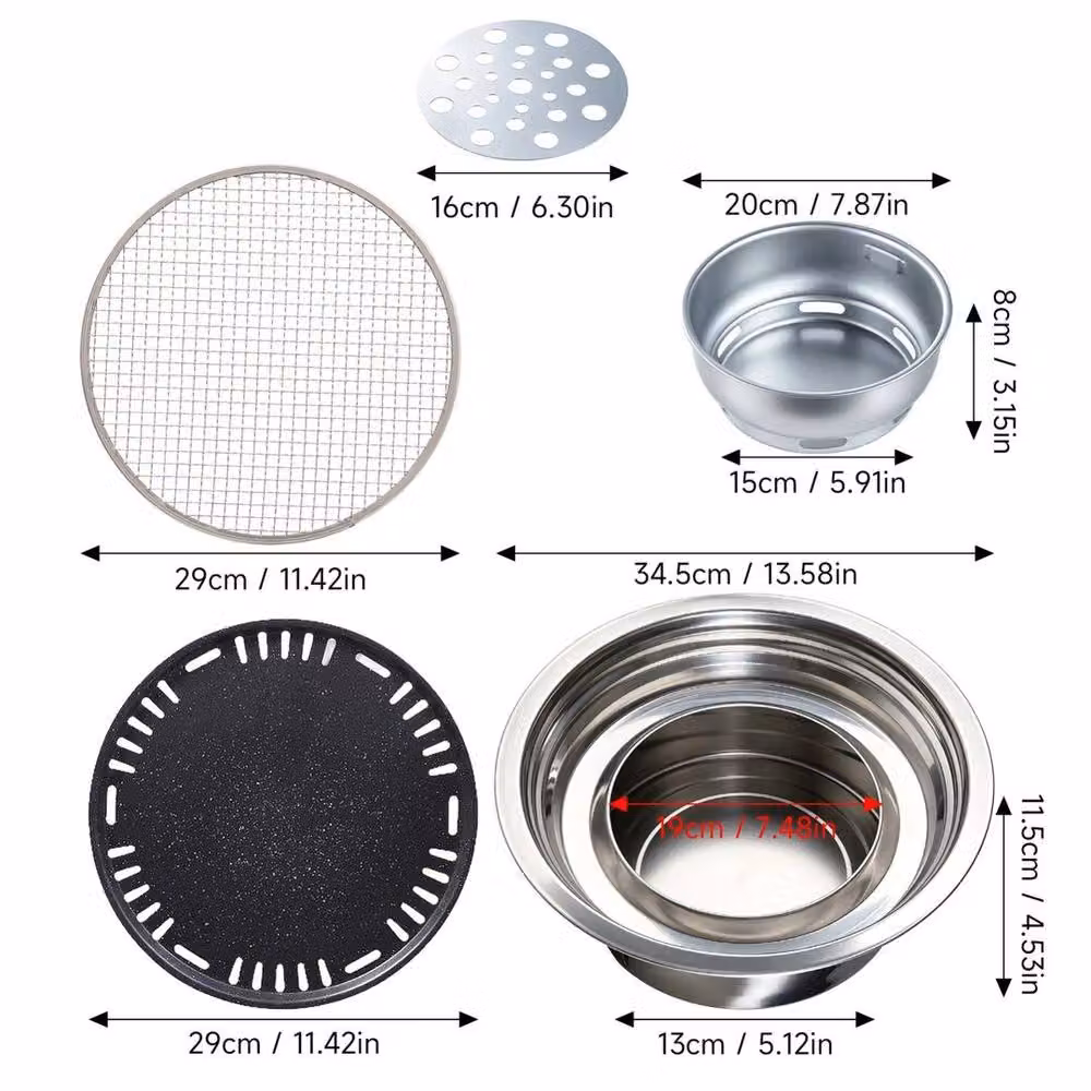 EONLION Silver Stainless Steel Charcoal BBQ Grill for Indoor, Outdoor and Camping, Width: 100 cm – 2