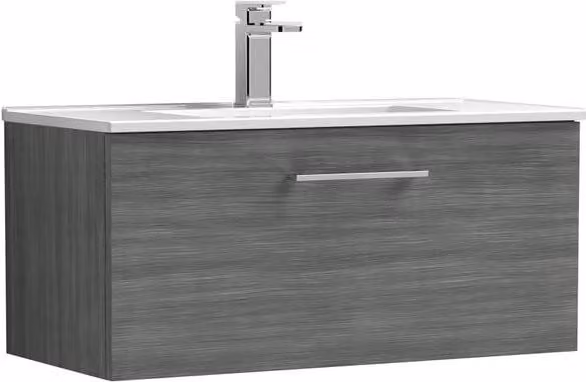 Balterley Modern Wall Hung Bathroom Vanity Unit with 1 Soft Close Drawer, Anthracite Grey, Width: 80 cm – 1