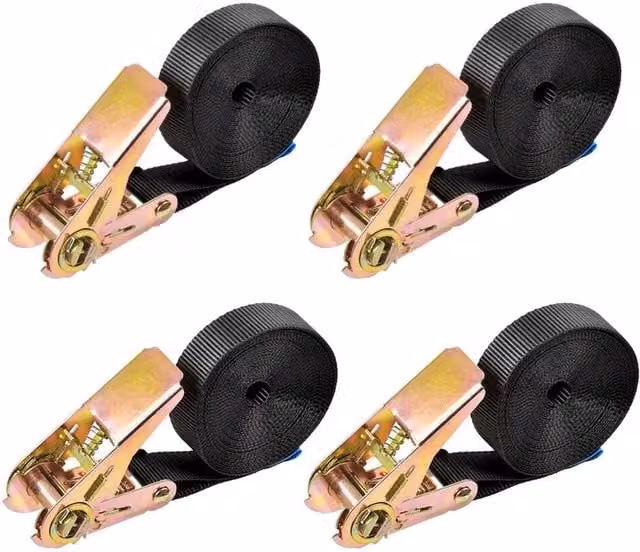 Nordara 4 Pack Black Ratchet Lashing Straps, 25mm x 6m, 800kg Capacity