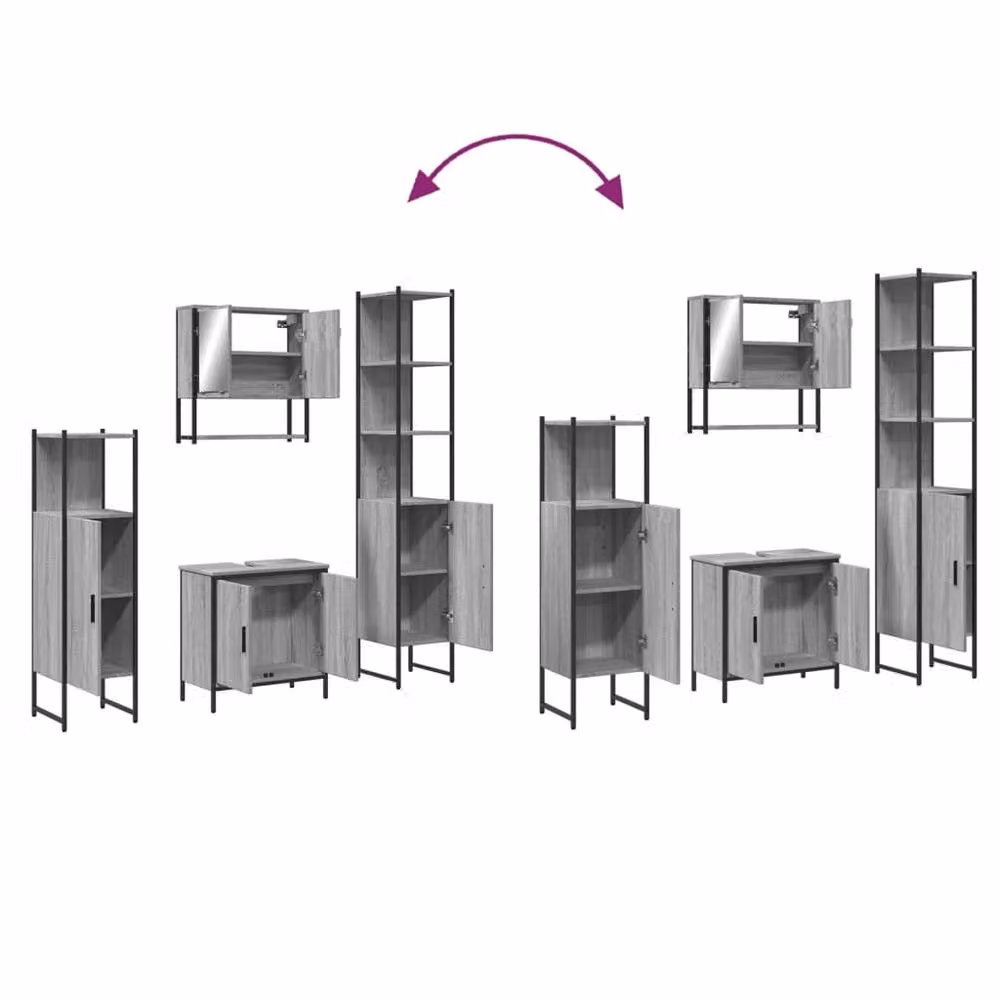 Berkfield Home 4 Piece Grey Industrial Bathroom Furniture Set with Mirror Cabinet, Vanity Unit, Side Cabinet and Tall Cabinet – 3