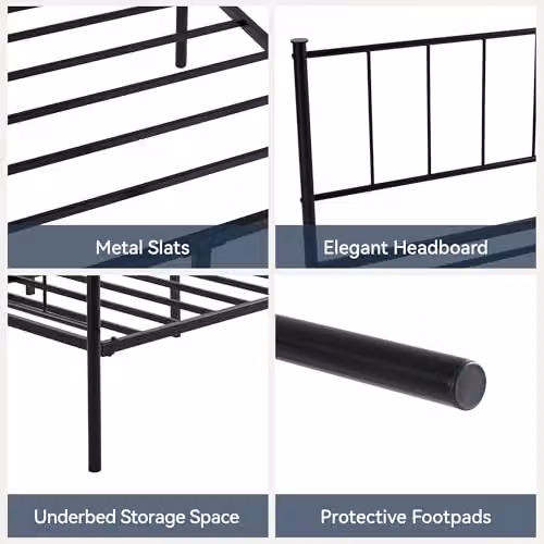 CozyLiving Finn Metal Bed Frame in Black with Slatted Base, W/D/H: 152 x 202 x 95 cm – 4