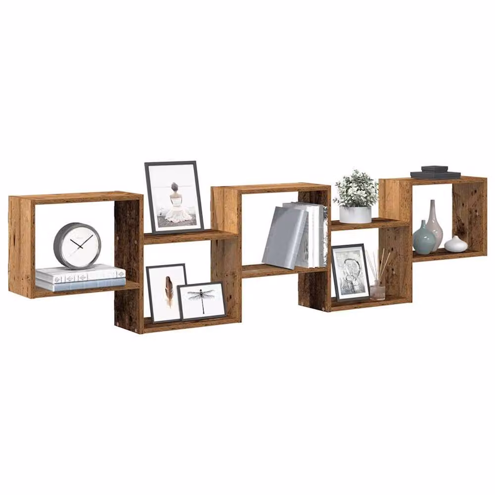 Berkfield Home Wall Mounted 5 Compartment Cube Shelf in Brown Old Wood Finish – 2