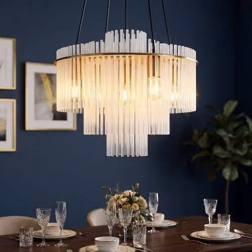 Netlighting Gorley Modern 5-Bulb Pendant Chandelier in Gold and Black with Glass Shades, W/D/H: 50 x 50 x 120 cm – 2