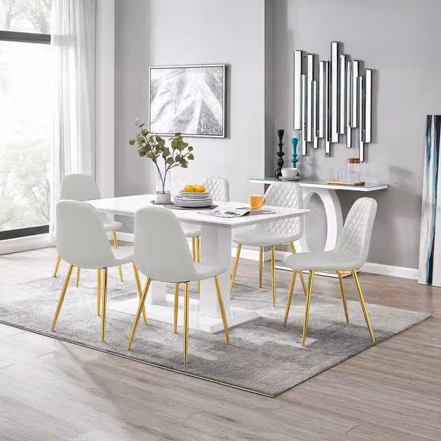 FurnitureboxUK Imperia White High Gloss Rectangular Dining Table and 6 Corona Gold Leg Chairs Set