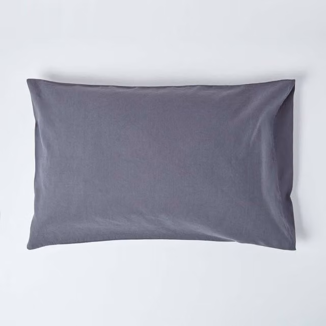 Homescapes Linen and Combed Cotton Pillowcase in Dark Grey, W: 74 cm, H: 48 cm