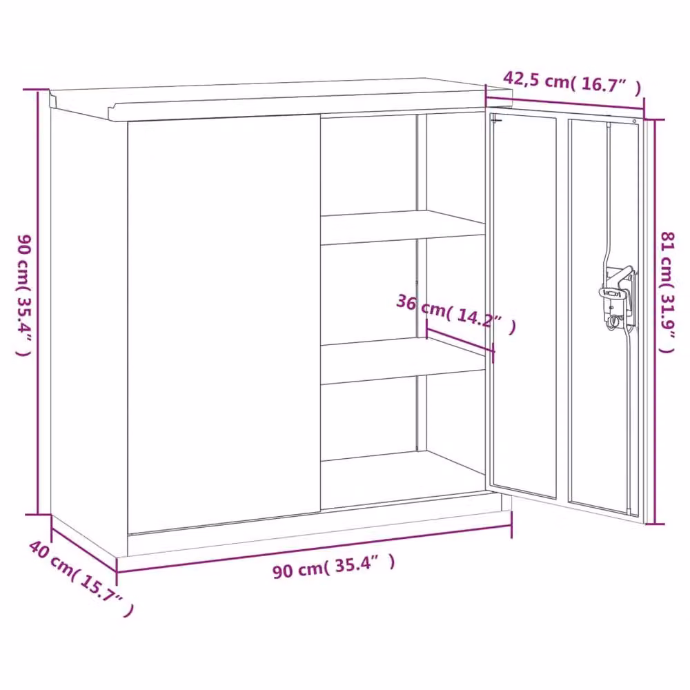 Berkfield Home Black Steel File Cabinet with Hinged Doors and Adjustable Shelves, W/D/H: 90 x 40 x 90 cm – 3