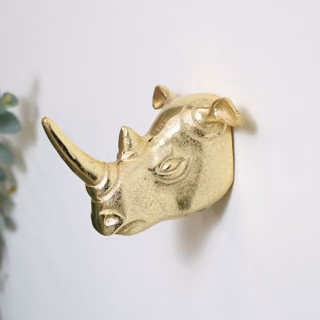 Melody Maison Rhino Wall Hook in Gold Metal