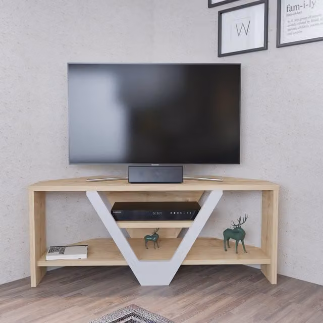 Decorotika Minimalist Oak and White Wood TV Unit