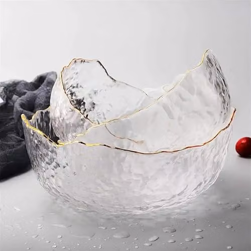 Eden & Willow Set of 3 Transparent Glass Serving Bowls with Gold Rim – 2