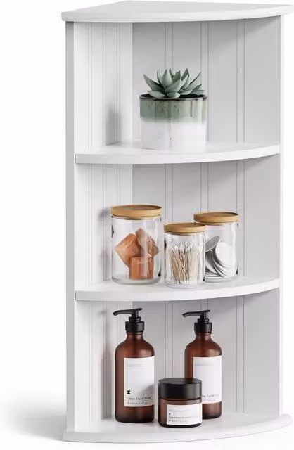 VonHaus Holbrook 3 Tier White Corner Shelf Unit for Wall Mounting or Freestanding Use, W/D/H: 25.5 x 25.5 x 61.0 cm – 1