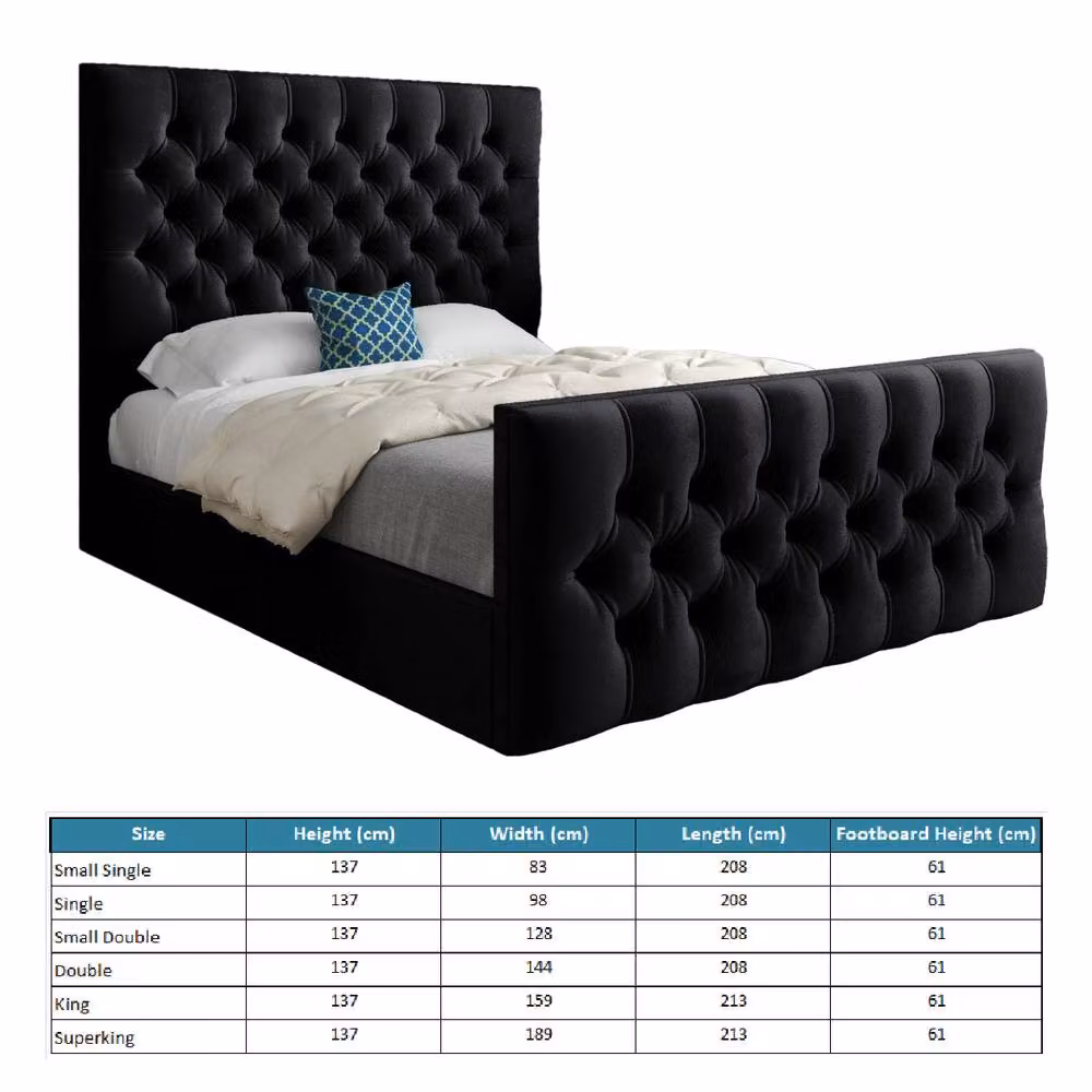 Casani Poulton Small Single Upholstered Chesterfield Bed Frame in Black Velvet – 5