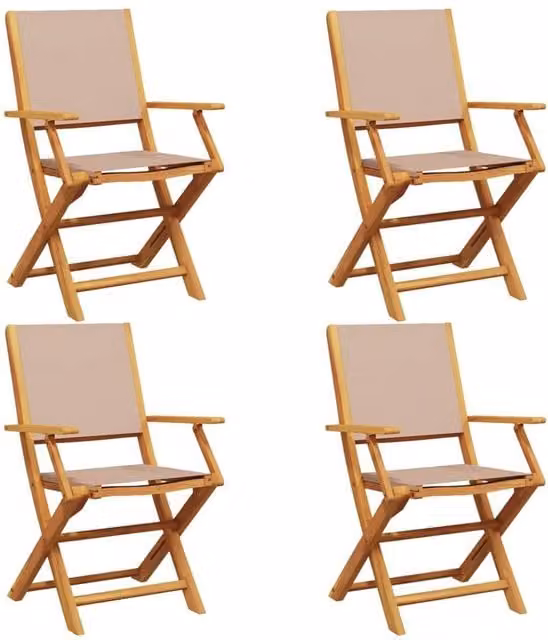 Berkfield Home Set of 4 Folding Garden Chairs in Taupe Fabric and Acacia Wood – 1