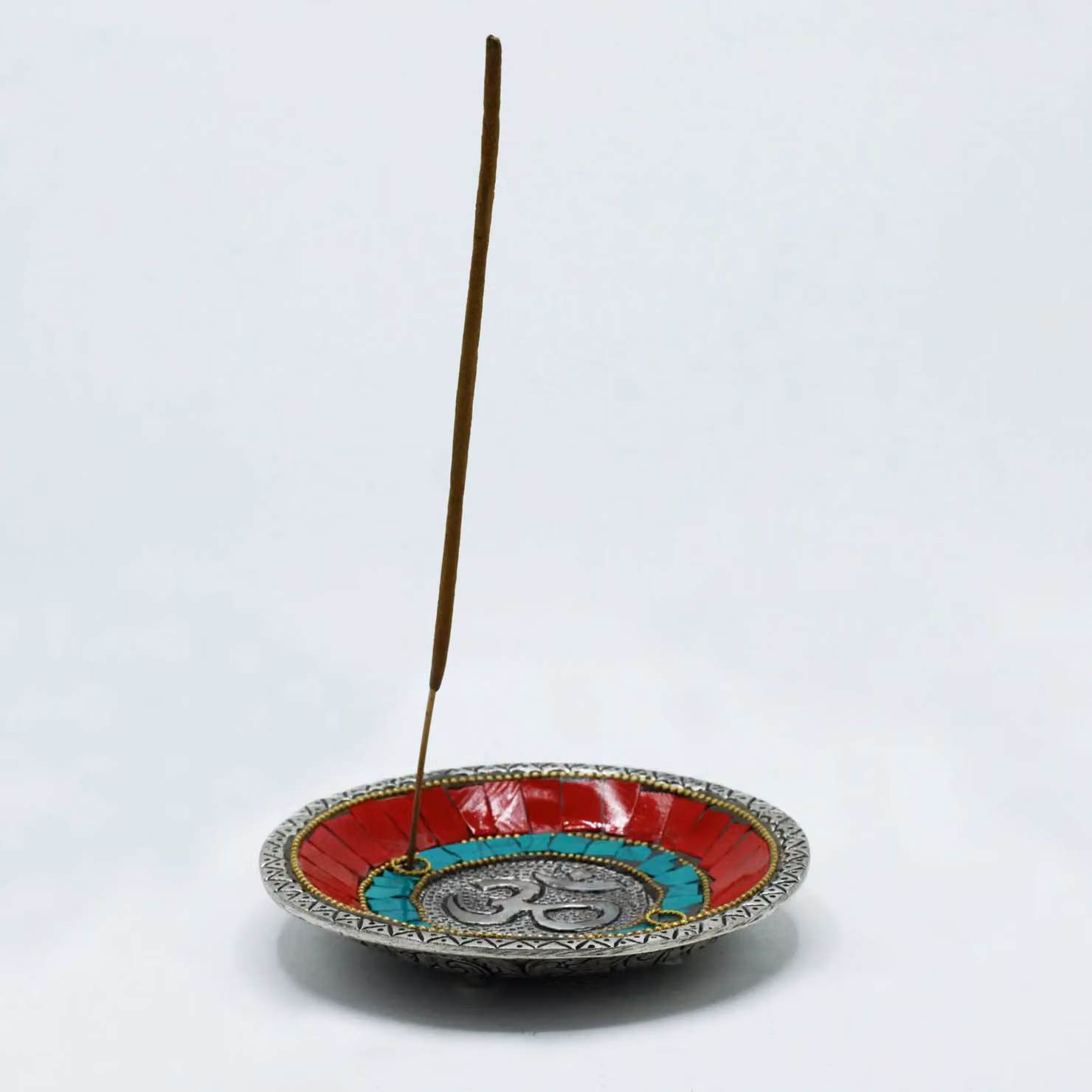 KDMD Om Plate Tibetan Decor Multicolour Ceramic and Metal Cone and Stick Holder – 2