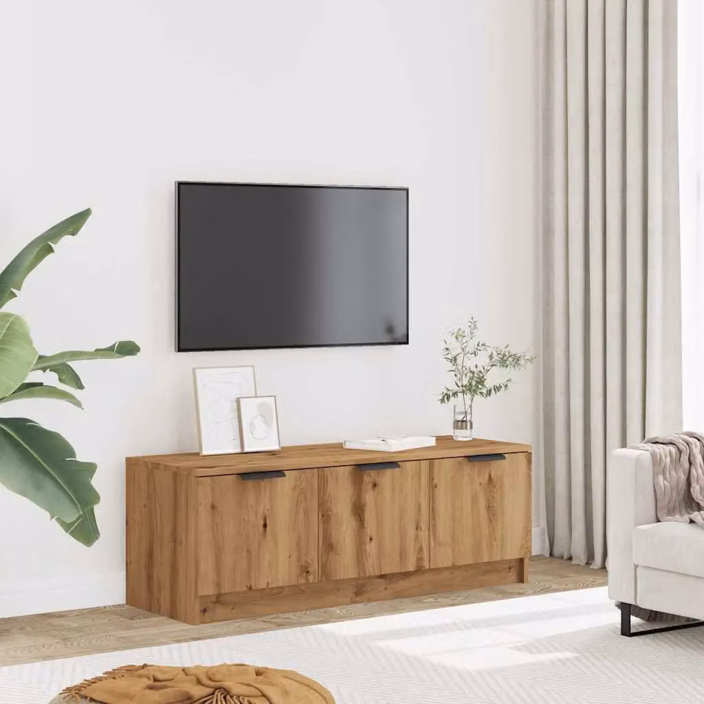 Berkfield Home Artisan Oak TV Cabinet in Brown, W/D/H: 102 x 35 x 36.5 cm – 3