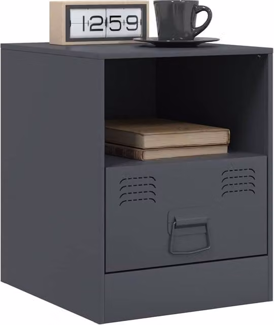 Berkfield Home Stylish Bedside Cabinets, 2 Piece Set, Anthracite Grey Metal, W/D/H: 34.5 x 39 x 44 cm