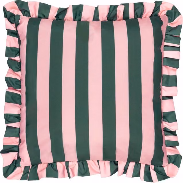 Make It A Home Palm Royale Stripe Ruffle Printed Outdoor Cushion Cover in Pink and Green