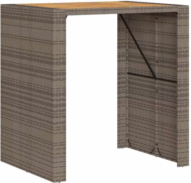 Berkfield Home Garden Bar Table with Acacia Wood Top in Grey Poly Rattan, W: 105 cm, D: 80 cm, H: 110 cm