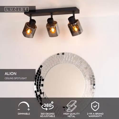 Lucide Alion Dimmable Adjustable Ceiling Spotlight Bar in Black with 3 x E14 Sockets – 2