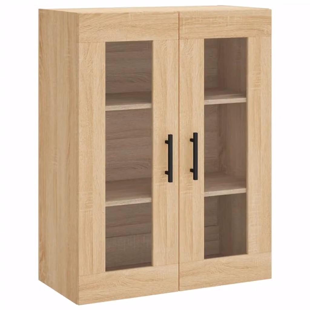 Berkfield Home Wall Mounted Sonoma Oak Cabinet with Glass Doors in Brown, W: 69.5 cm, D: 34 cm, H: 90 cm – 2