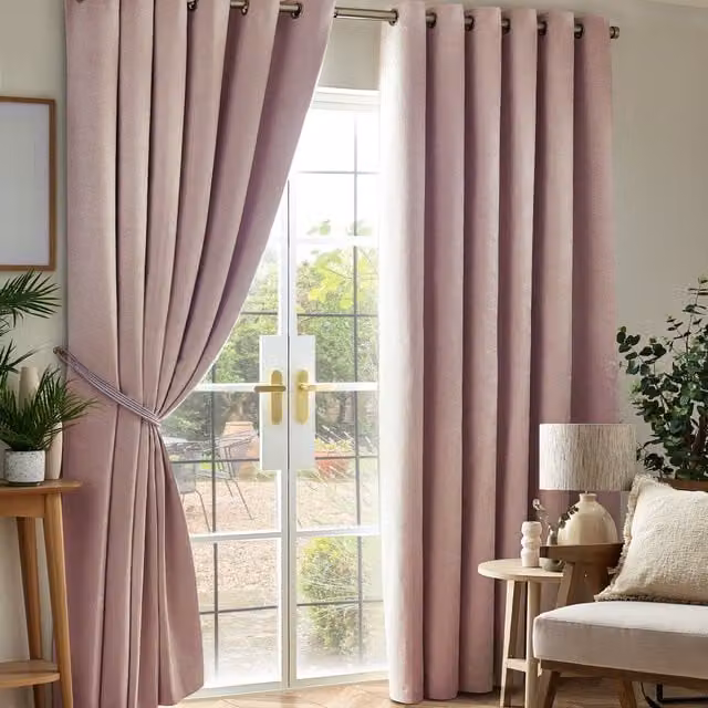 Luxor Living Pink Chenille Blackout Eyelet Curtains, Thermal Insulating Pair, Width: 229 cm, Drop: 183 cm – 1