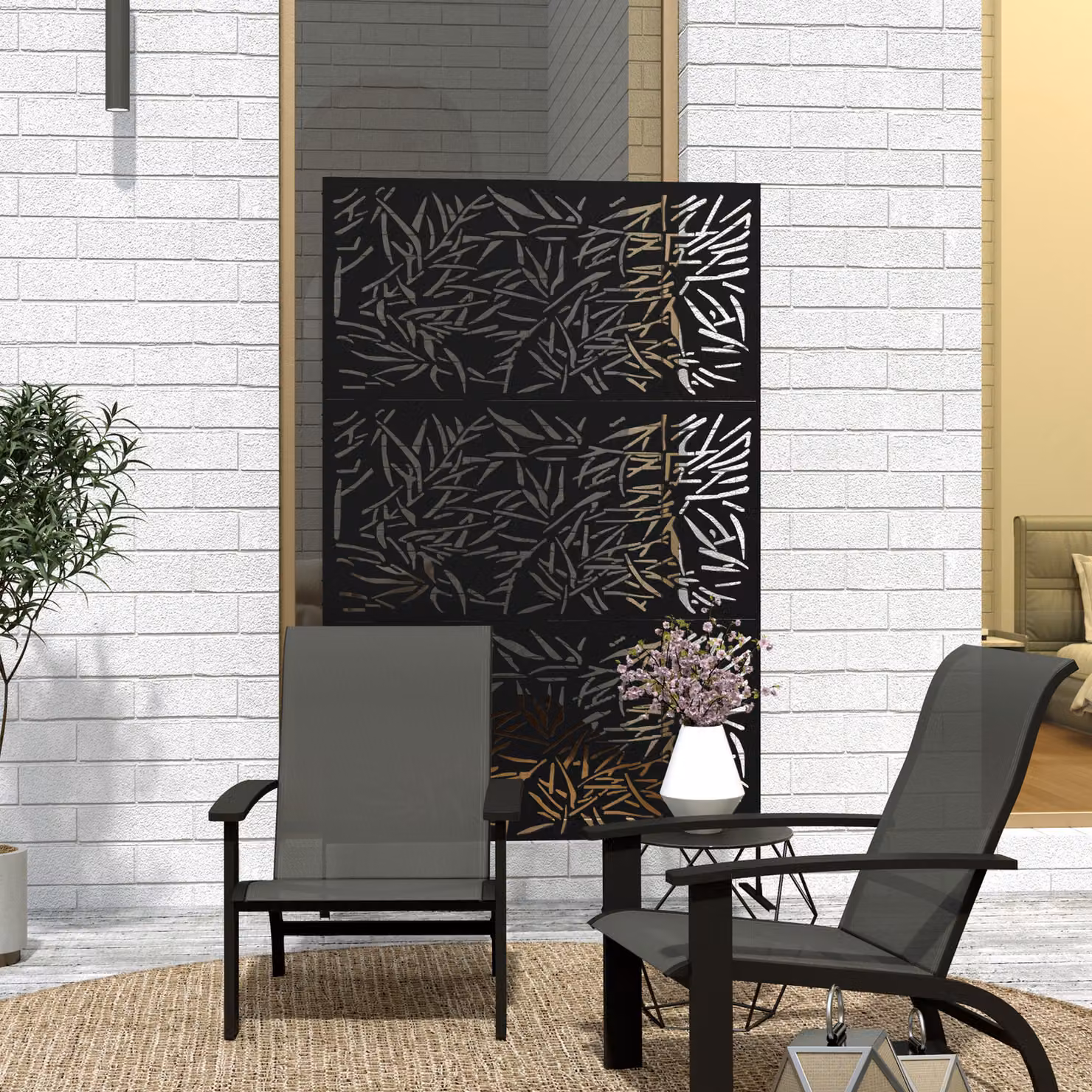 Outsunny Black Metal Freestanding Outdoor Privacy Screen and Decorative Garden Divider – 8