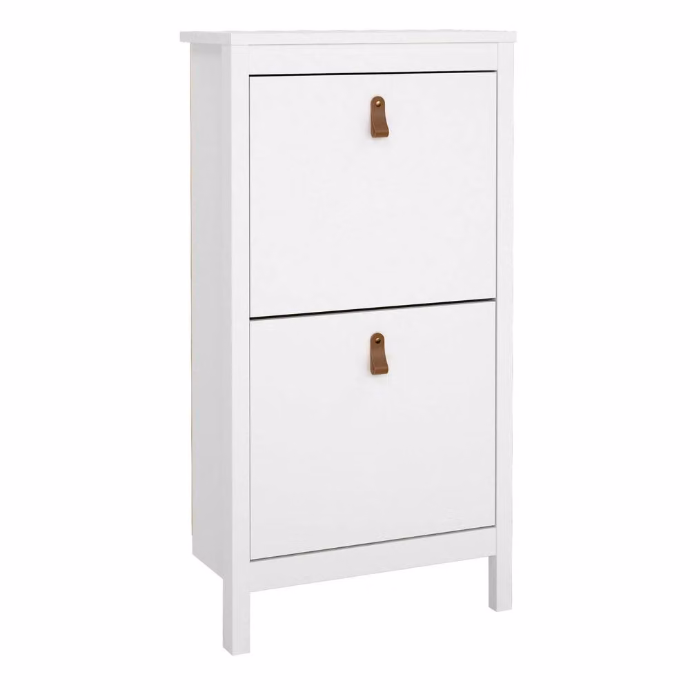Wyld Haus Wildberry Matt White Shoe Cabinet with 2 Tilting Compartments and Metal Handles – 3