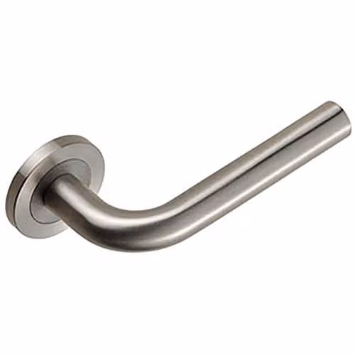 Loops Pair of Straight Round Bar Handles on Round Rose in Brushed Satin Steel, Silver