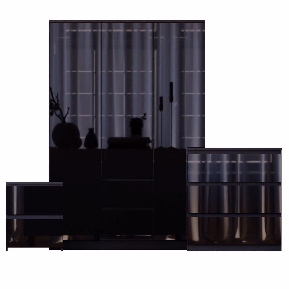 HD Designs Vida Designs Glinton 3 Piece Modern Glossy Black Bedroom Set – 2