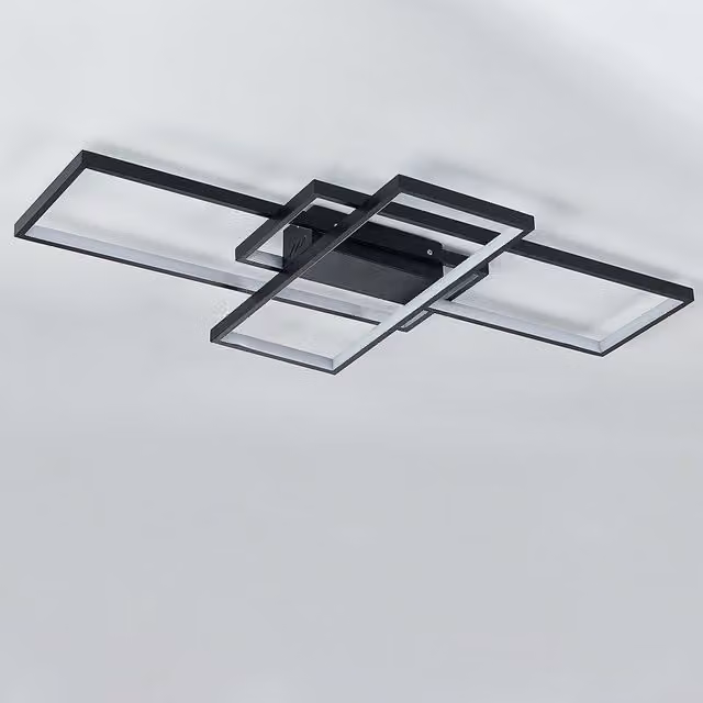 Living Star Black LED Semi Flush Ceiling Light with Stepless Dimming and Remote Control