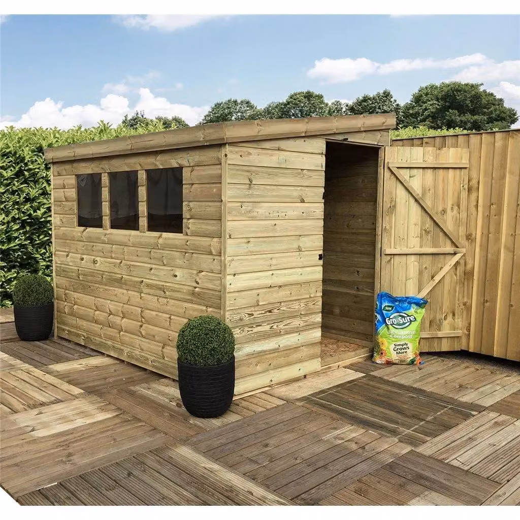 Marlborough Pressure Treated Pent Garden Shed with Single Door in Brown Wood, W: 243.84 cm, D: 152.4 cm, H: 182.88 cm – 2