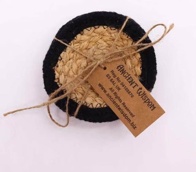 KDMK Round Black Jute and Cotton Coasters with Border