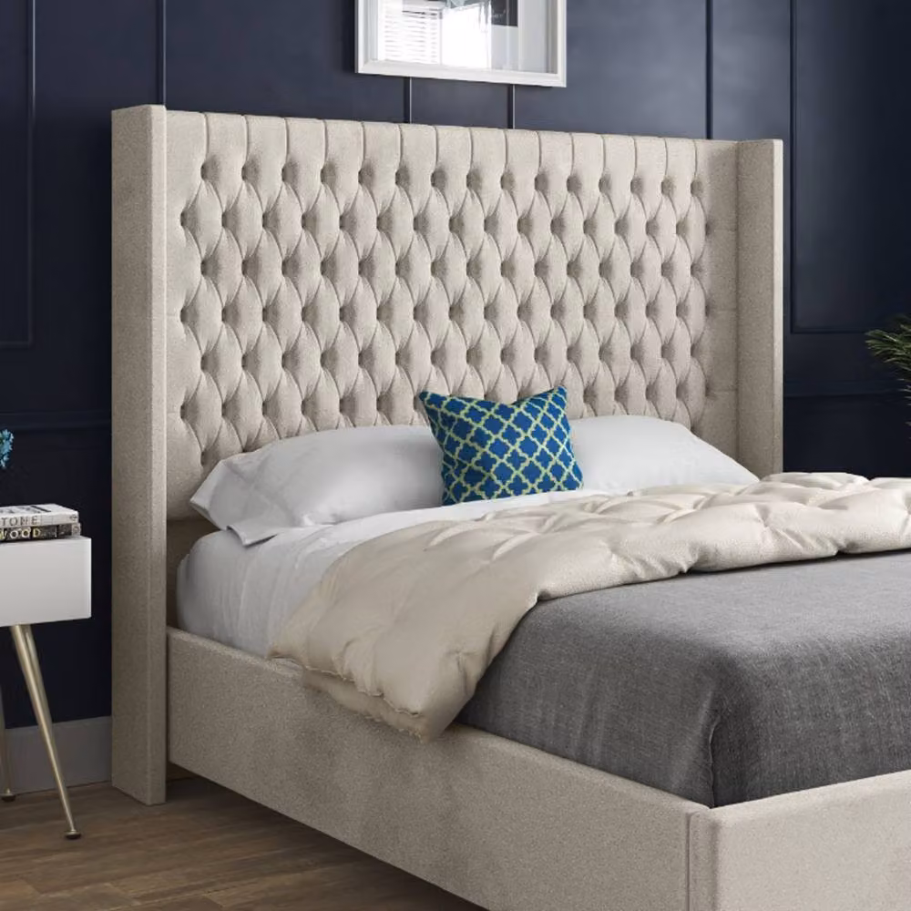 Casani Tibenham Double Upholstered Velvet Bed Frame in Beige – 3