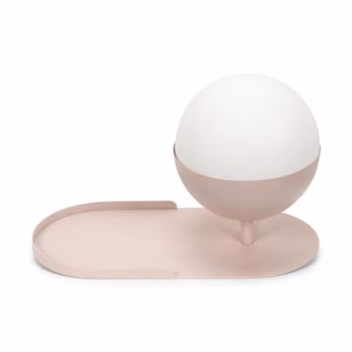 ValueLights Marlow Blush Pink Metal Plug-in Wall Shelf Lamp with Glass Sphere Lampshade – 1