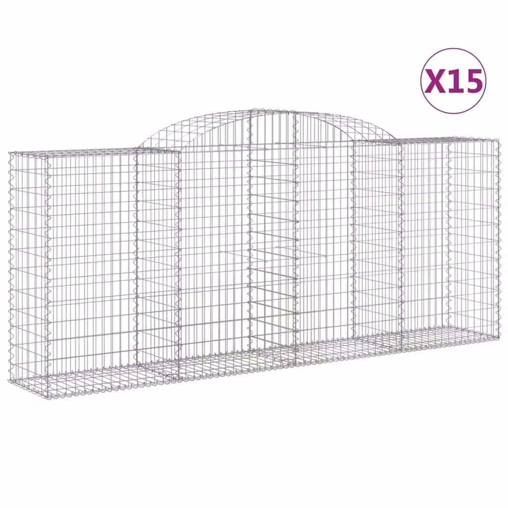 Berkfield Home Arched Gabion Baskets, 15 Piece Set, Silver Galvanised Steel, W: 300 cm, D: 50 cm, H: 120-140 cm – 2