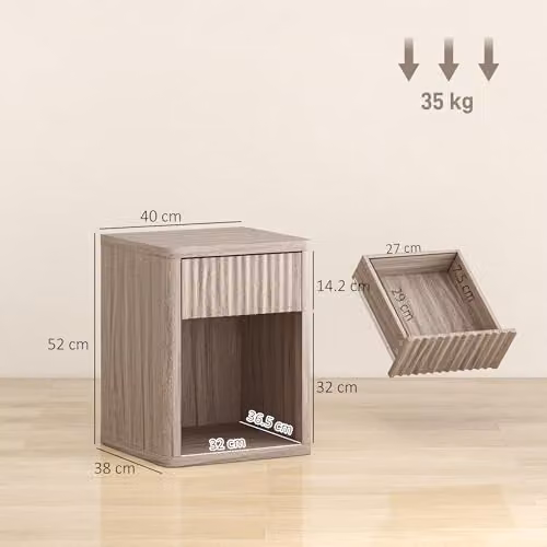 HOMCOM Set of 2 Modern Nightstands with Drawer and Open Shelf, Oak and Grey – 3