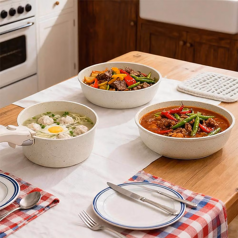Toque 5-Piece Non-Stick Stone Cookware Set with Detachable Handles in White – 3