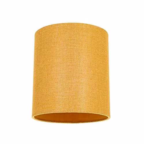 Happy Homewares Modern Yellow and White Fabric Cylinder Lampshade, W/D/H: 16 x 16 x 18 cm