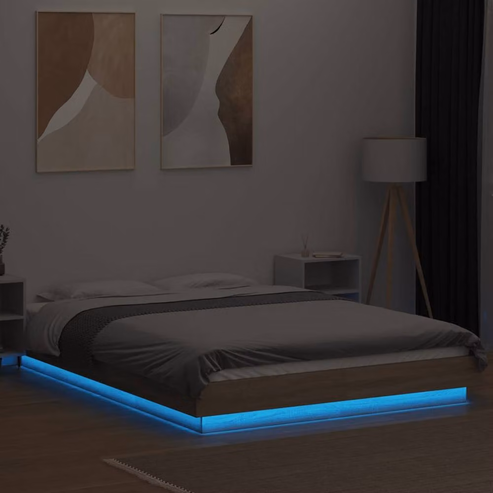 Berkfield Home Modern Bed Frame with LED Lights and USB Charging Port in Light Oak, W/D/H: 140 x 200 cm – 3