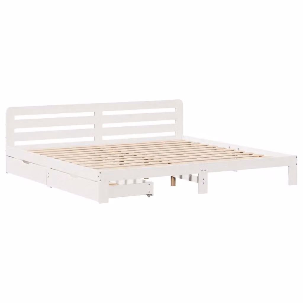 Berkfield Home Super King Solid Wood Pine Bed Frame with Drawers, White, W: 180 cm, D: 200 cm